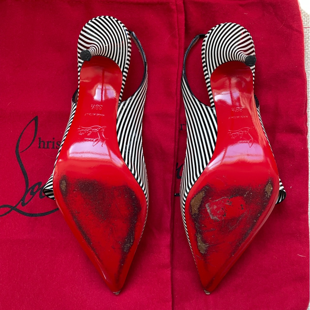 Christian Louboutin Black and White Patent Leather heel with bow size 39.5 - Picture 6 of 9